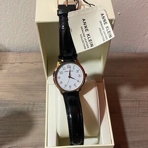 Anne Klein Black Strap Gold Case Watch